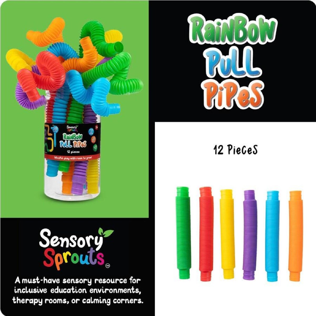 Sensory Sprouts - Rainbow Pull Pipes Set of 12