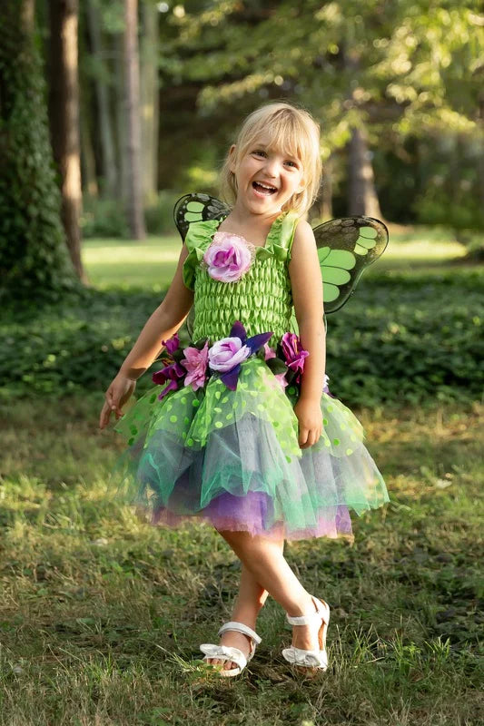 Great Pretenders - Green Fairy Blooms Deluxe Dress with Wings - Size 3-4
