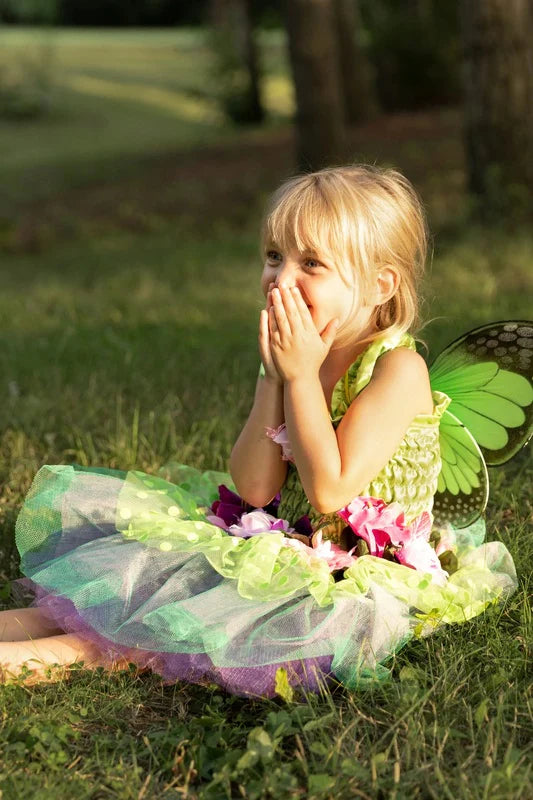 Great Pretenders - Green Fairy Blooms Deluxe Dress with Wings - Size 3-4