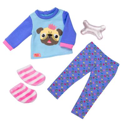 Pug-themed pajamas for 18-inch doll