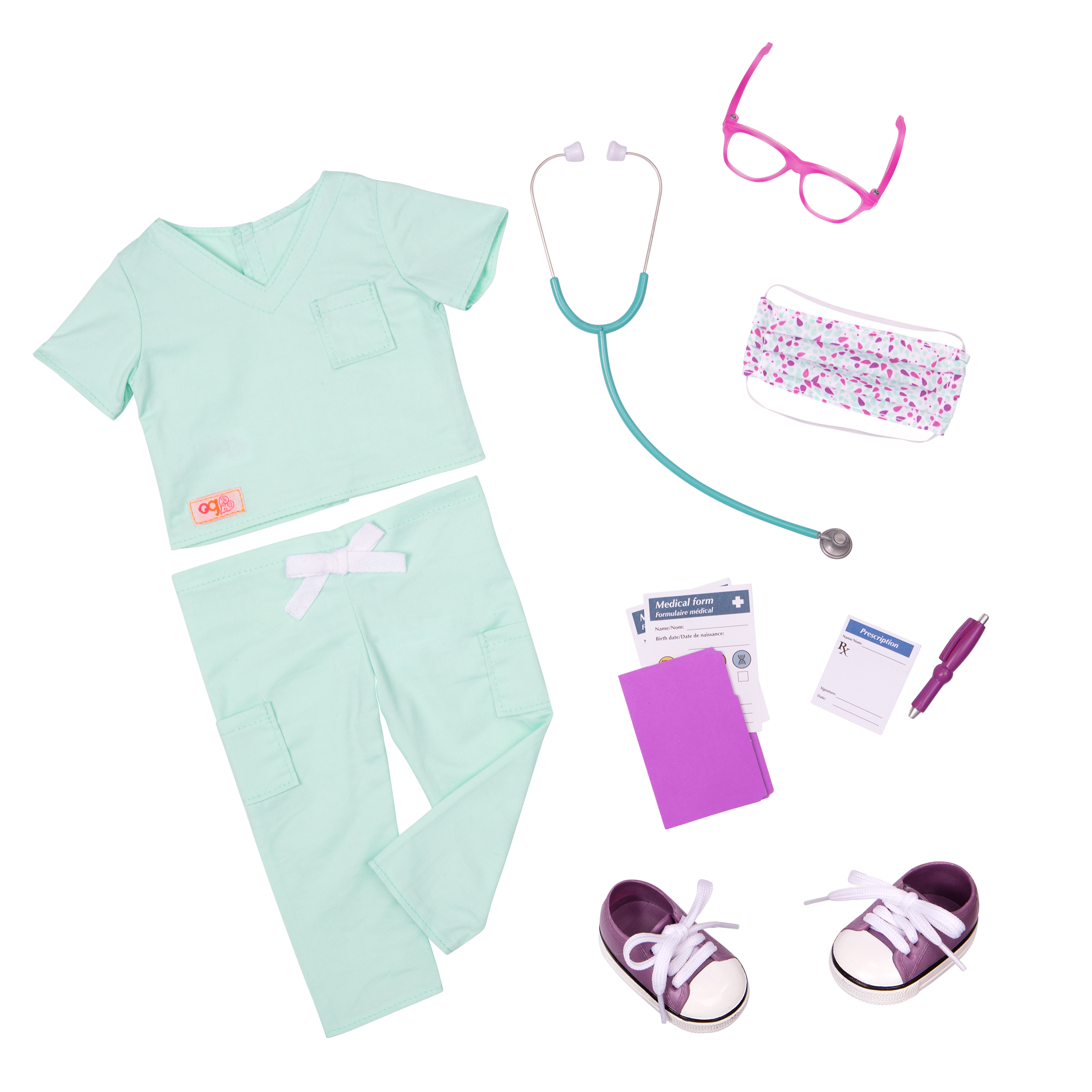 Surgeon scrubs and accessories for 18-inch doll