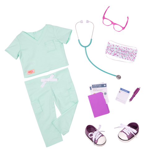 Surgeon scrubs and accessories for 18-inch doll