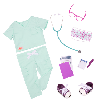 Surgeon scrubs and accessories for 18-inch doll