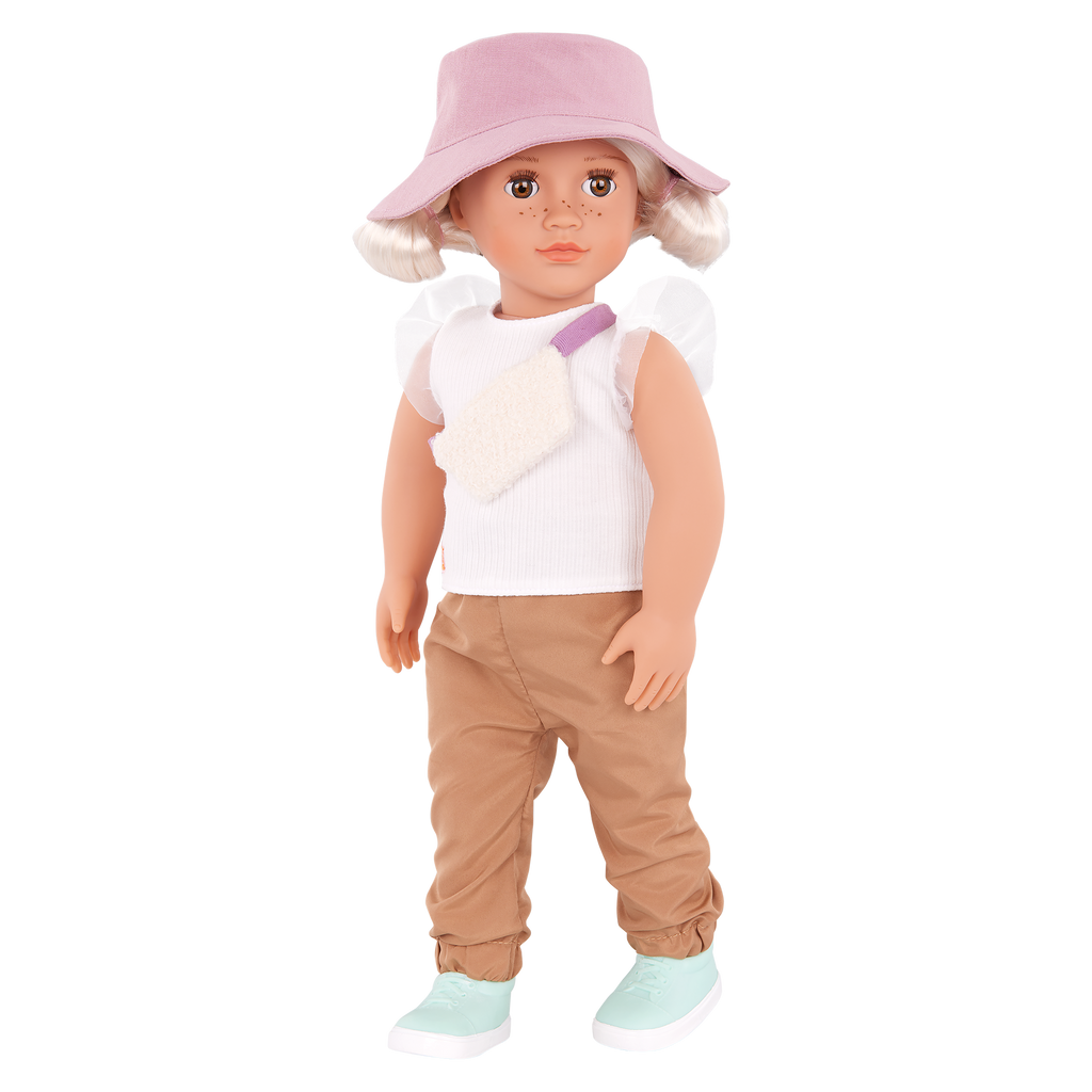 Our Generation white shirt and brown pants summer outfit for 18 inch dolls
