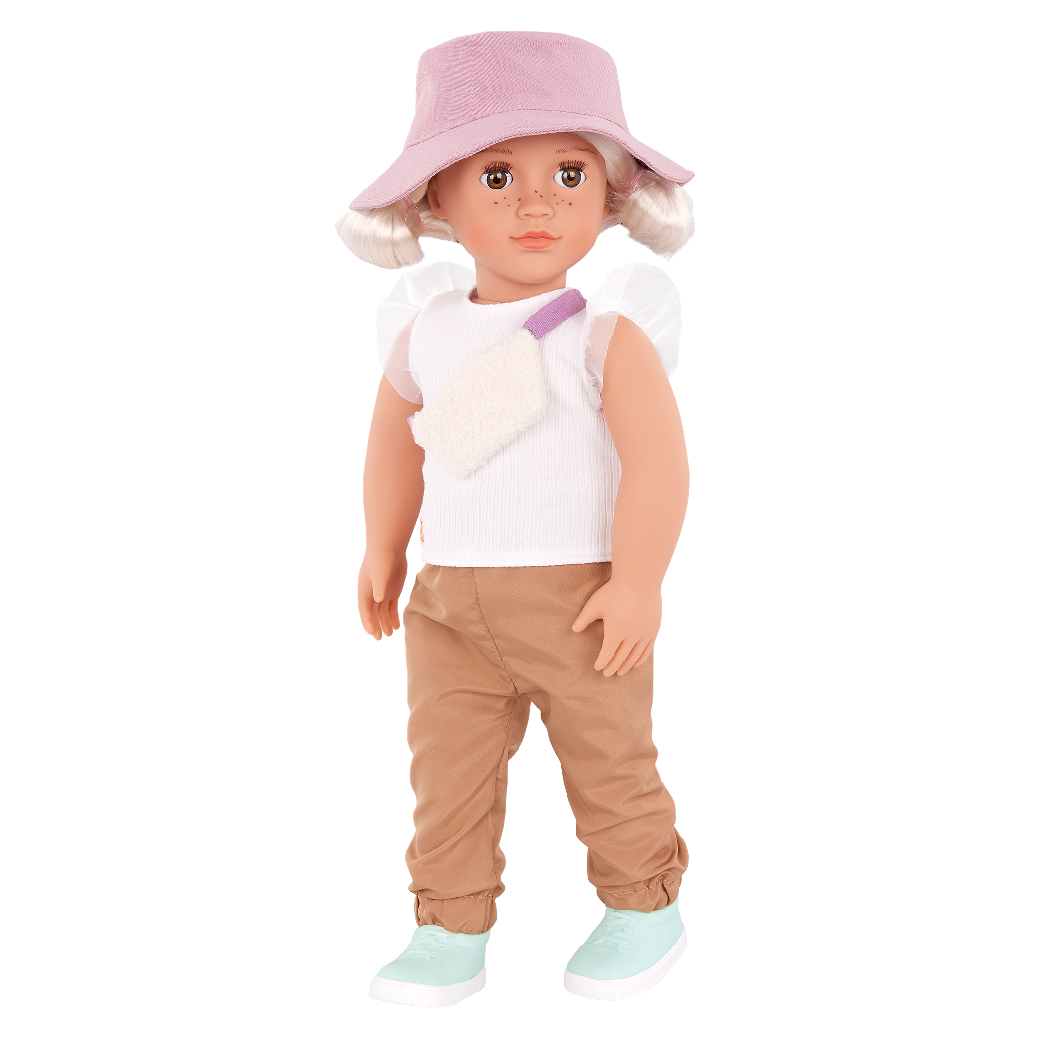 Our Generation white shirt and brown pants summer outfit for 18 inch dolls