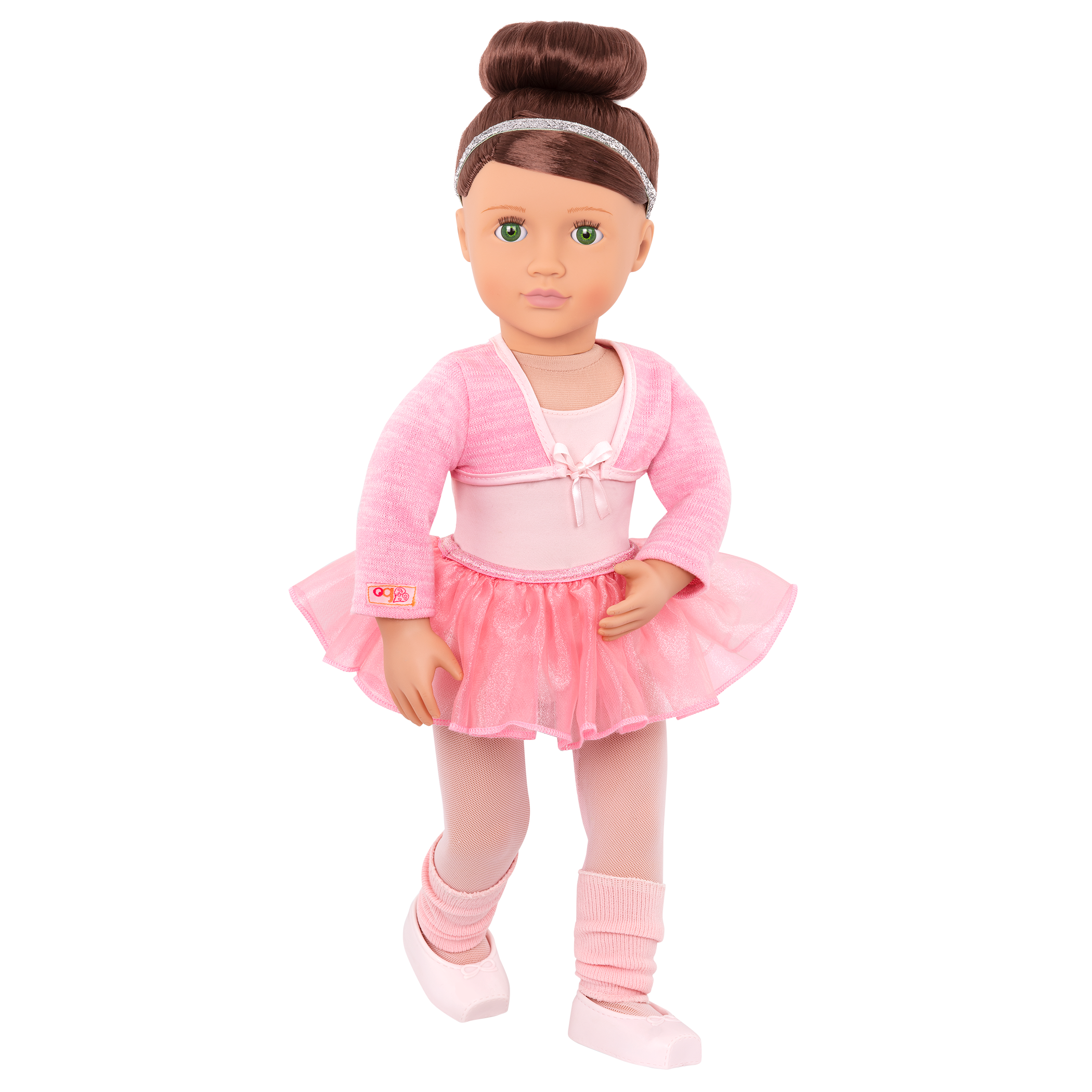 18-inch doll with brown hair, green eyes, ballerina accessories and storybook