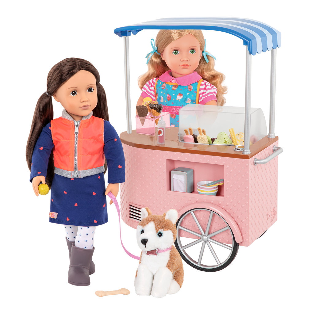 18-inch doll with ice cream cart playset