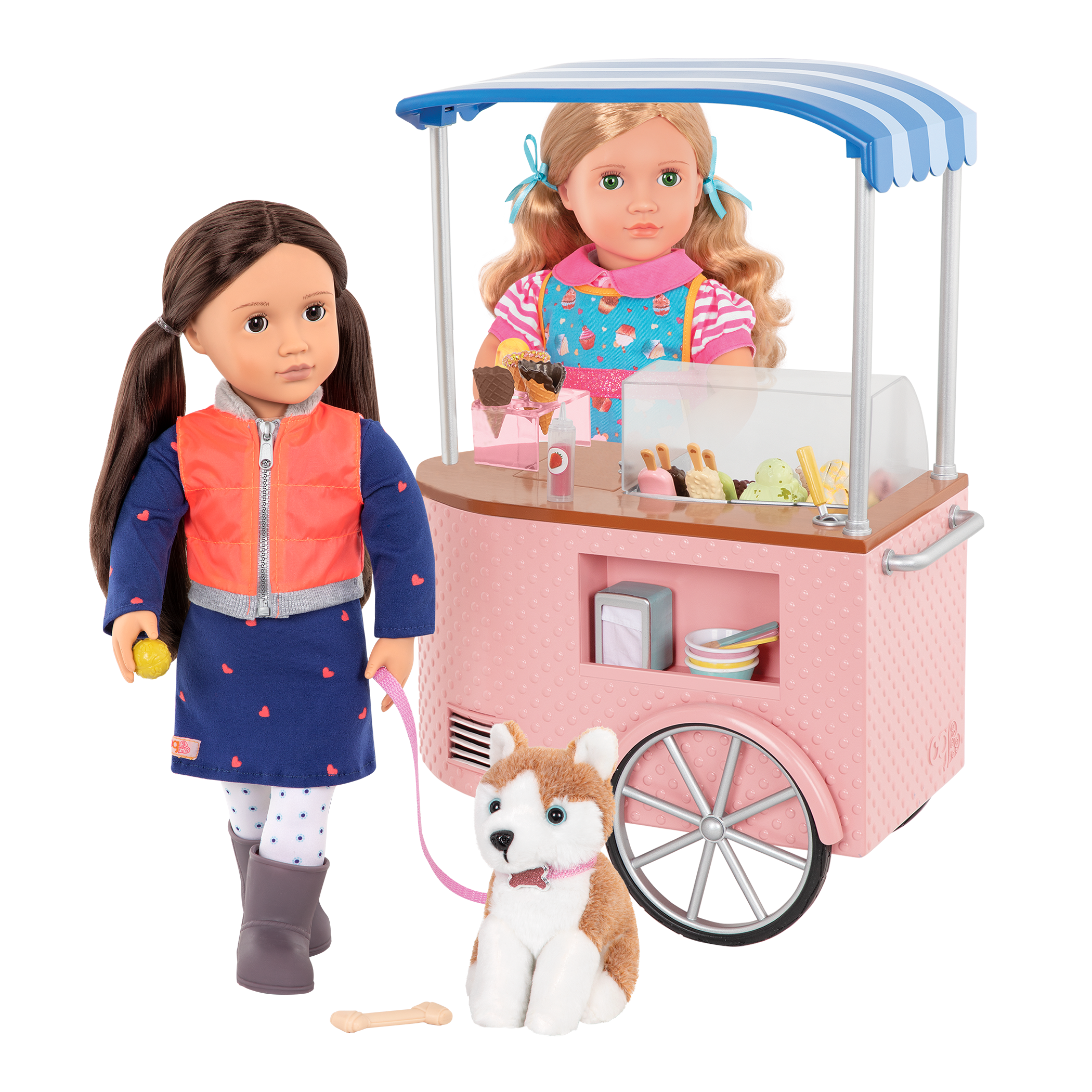 18-inch doll with ice cream cart playset