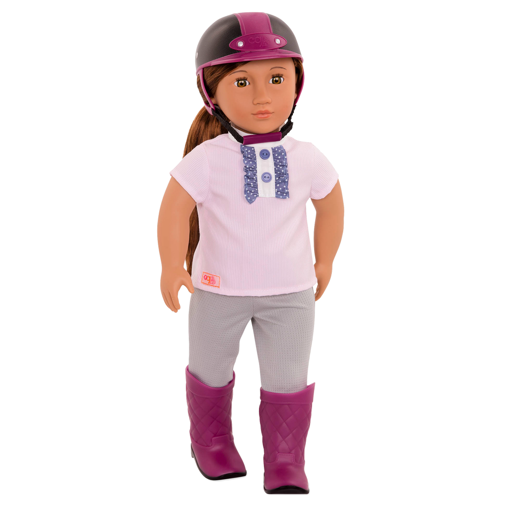 18-inch equestrian doll with reddish-brown hair and hazel eyes