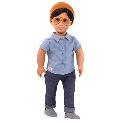 18-inch boy doll with dark-brown hair and brown eyes