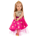 18-inch doll with blonde hair and brown eyes