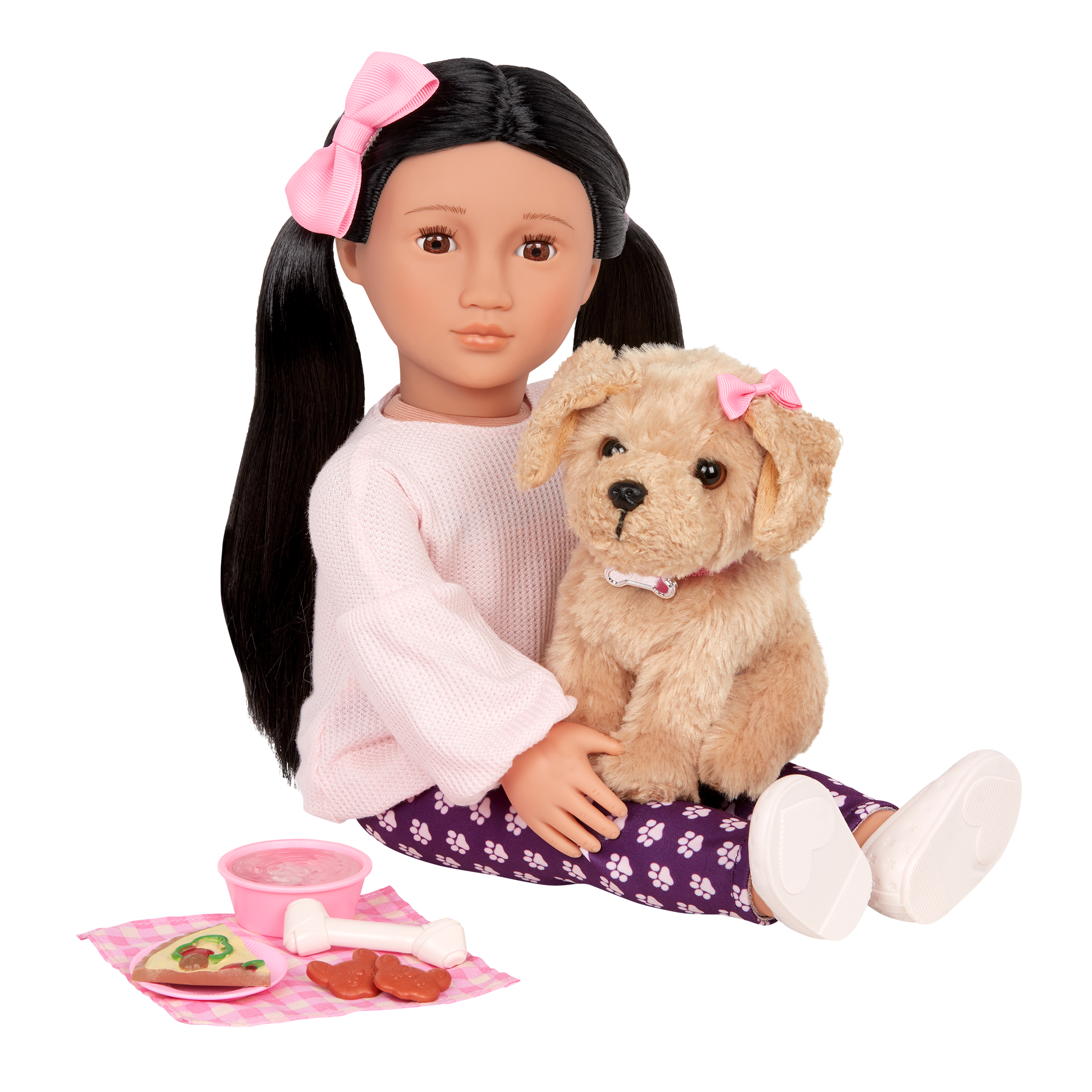 Our Generation 18-inch Doll Jin & Pet Dog Plush Charm