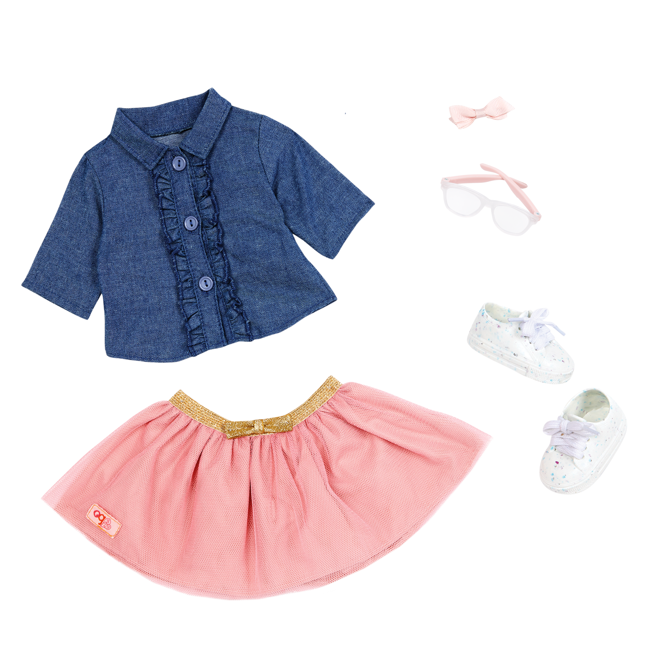 18-inch Doll with Denim-Style Top & Pink Skirt
