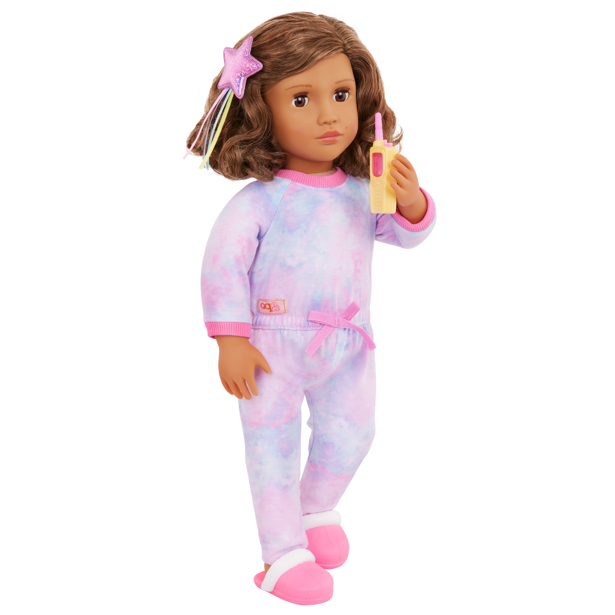 Our Generation Luna 18-inch doll with brown hair and brown eyes slumber party pajama