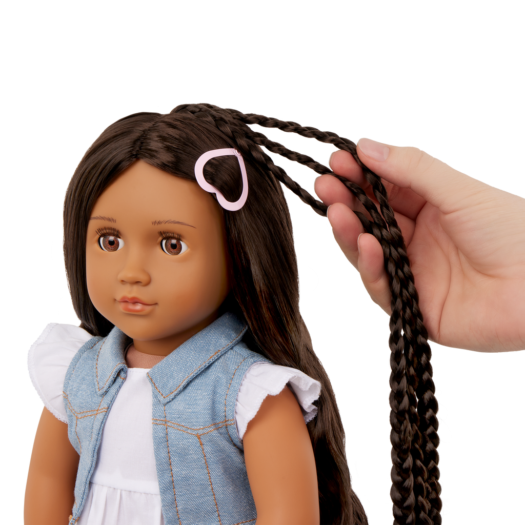 Our Generation Perla a 18 inch doll with brown hair and brown eyes hairstyle fashion playset