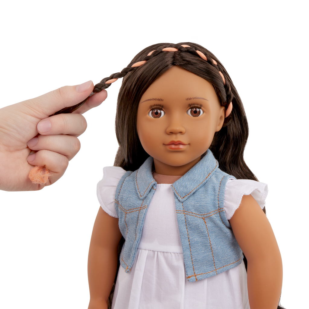 Our Generation Perla a 18 inch doll with brown hair and brown eyes hairstyle fashion playset