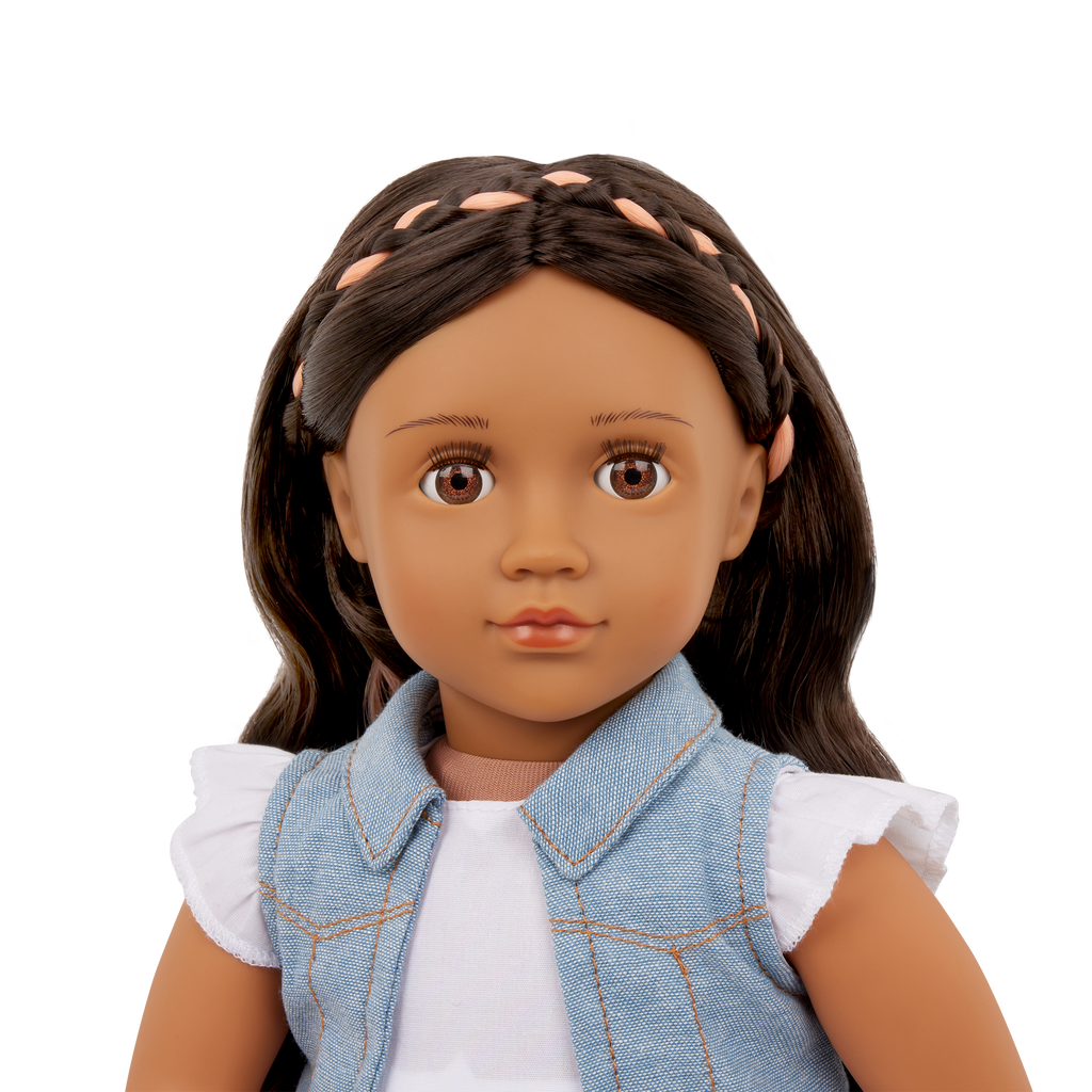 Our Generation Perla a 18 inch doll with brown hair and brown eyes hairstyle fashion playset