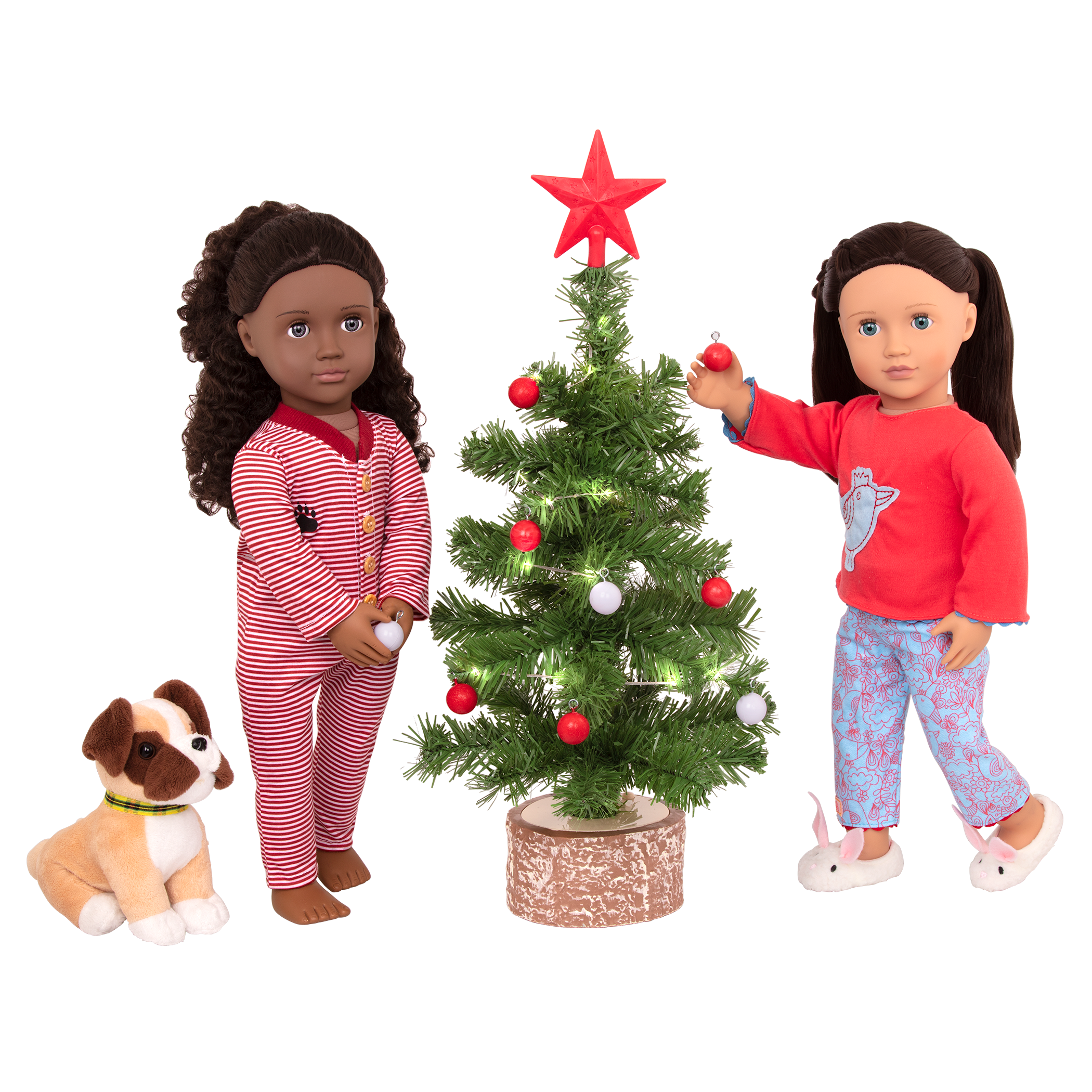 Toy Christmas tree with lights, ornaments and star