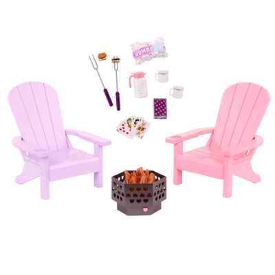 Our Generation Adirondack Chairs for 18-inch Dolls with firepit and accessories