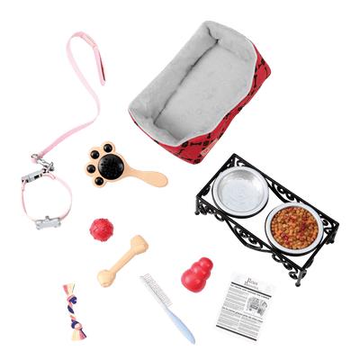Dog plushie with pet care playset