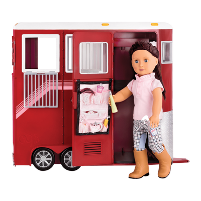 Mane Attraction Horse Trailer with Willow and open door
