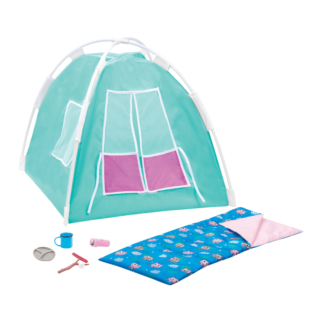 Ginger sitting in sleeping bag