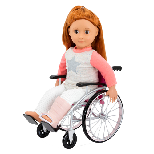 18-inch doll using medical playset and wheelchair