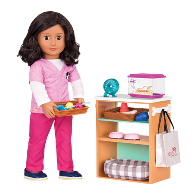 18-inch doll with pet store playset