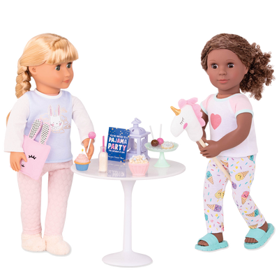 Two 18-inch dolls with slumber party playset