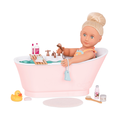 18-inch doll in bathtub playset