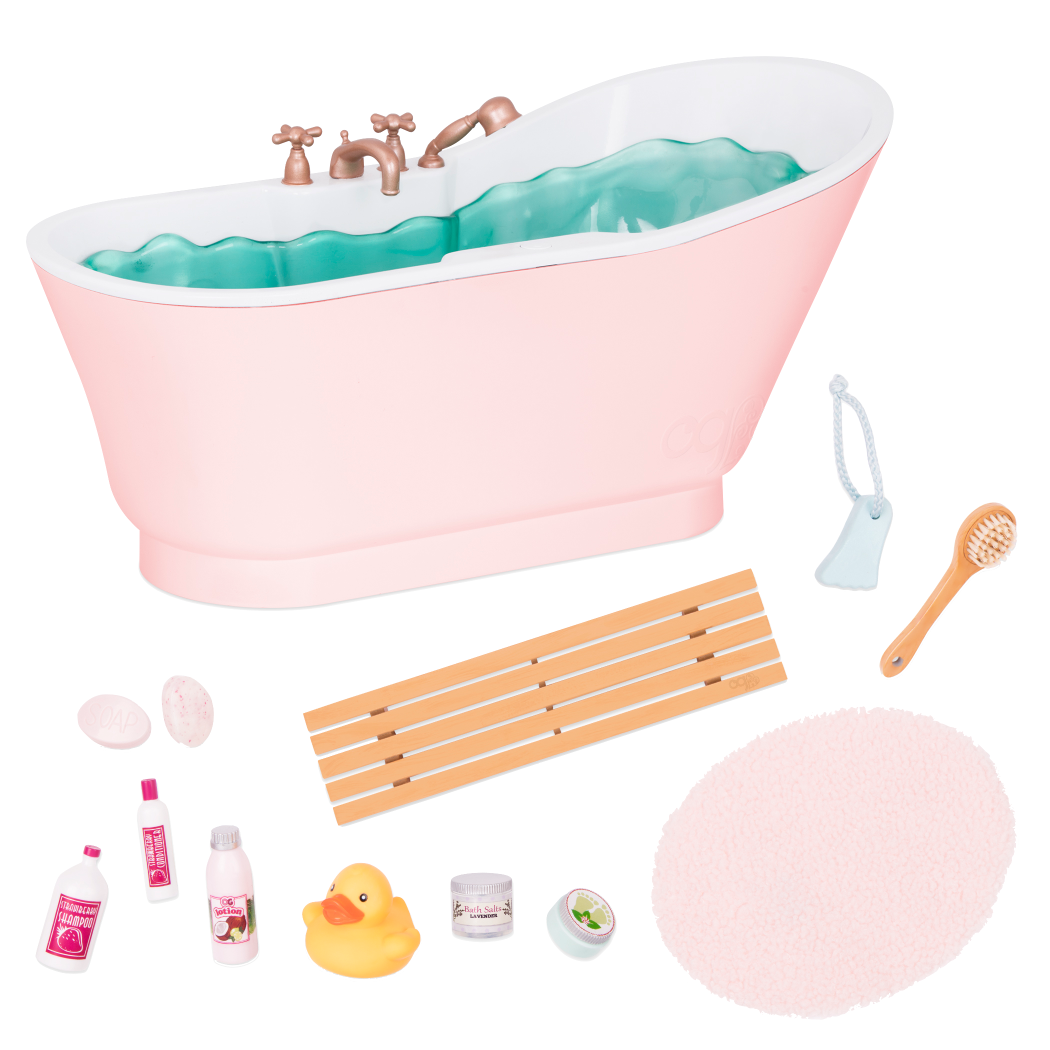18-inch doll in bathtub playset