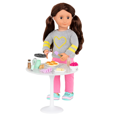 18-inch doll using pancake breakfast playset