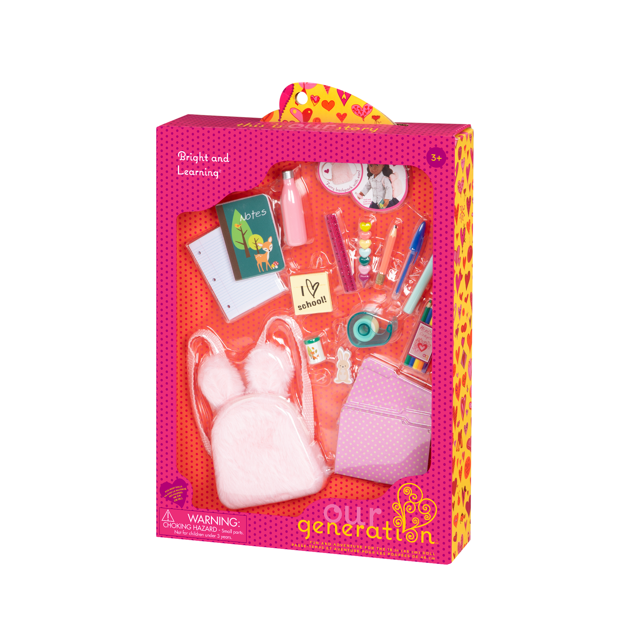 Two 18-inch dolls with school supply playset