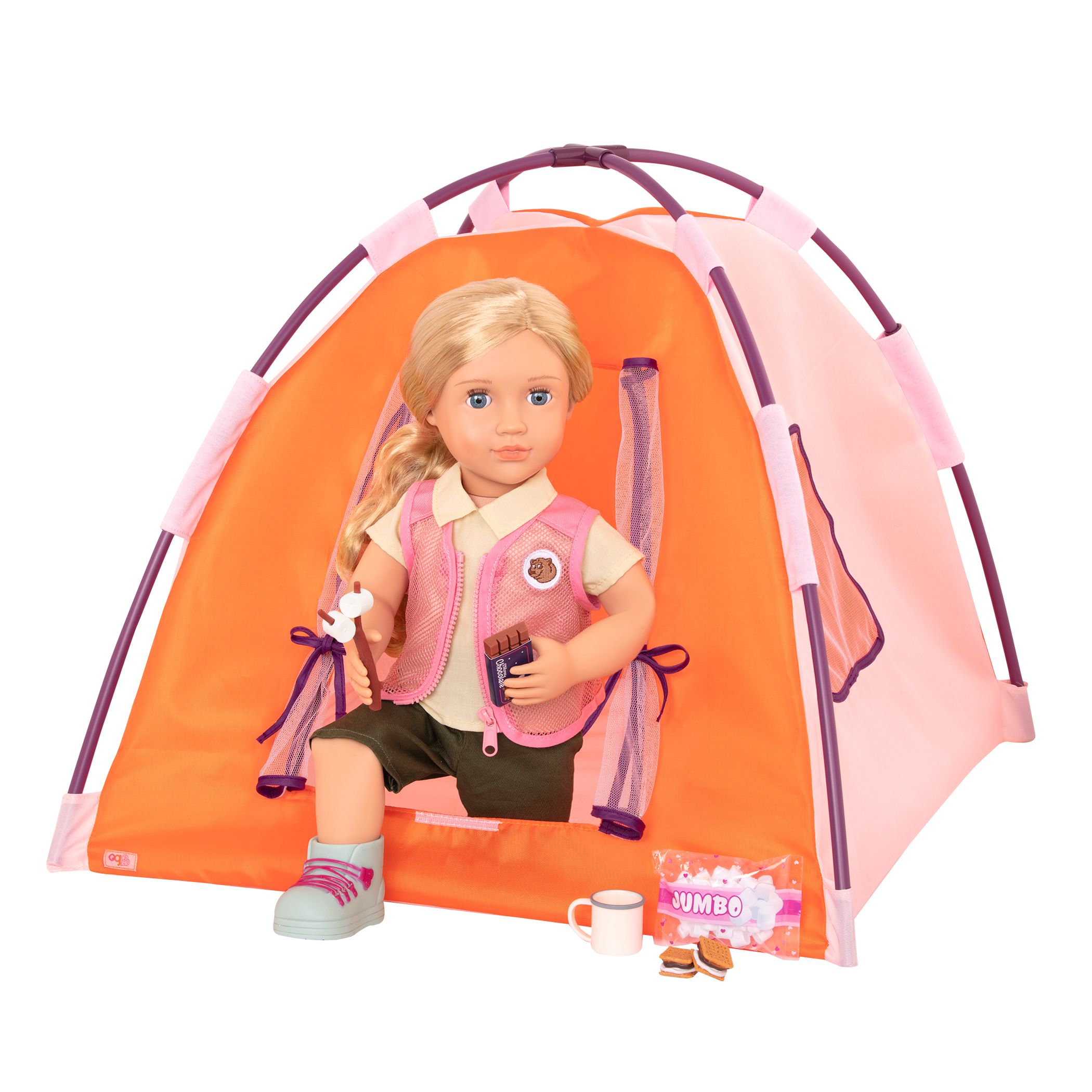 18-inch doll using camping playset