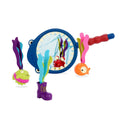 Pool playset with shark design net.