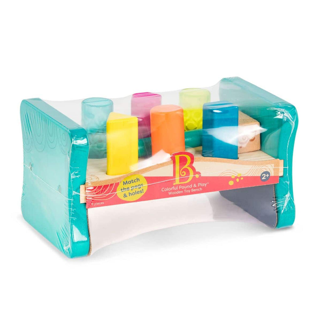 Shape sorter bench with hammer.
