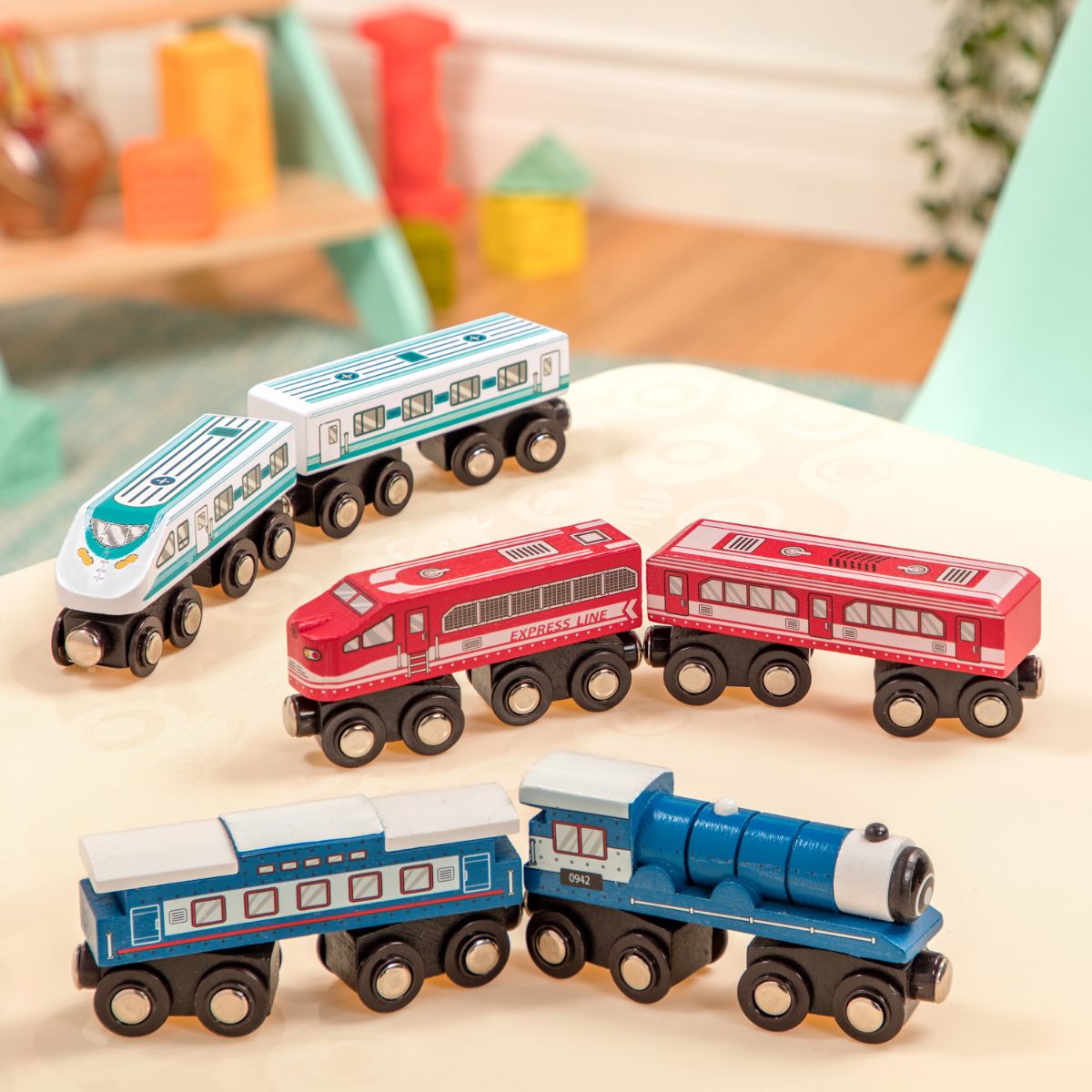 Wooden trains.