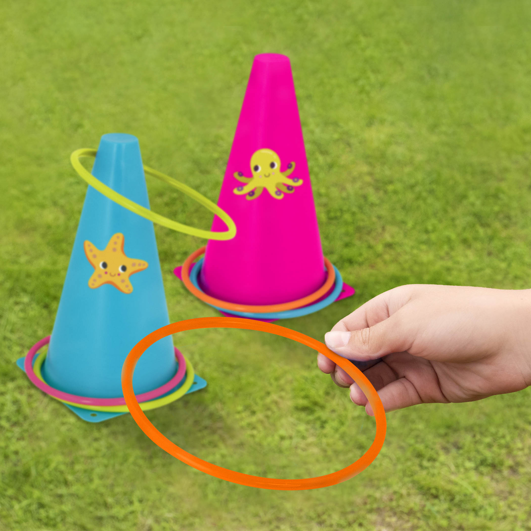 Ring toss & egg-and-spoon game set.