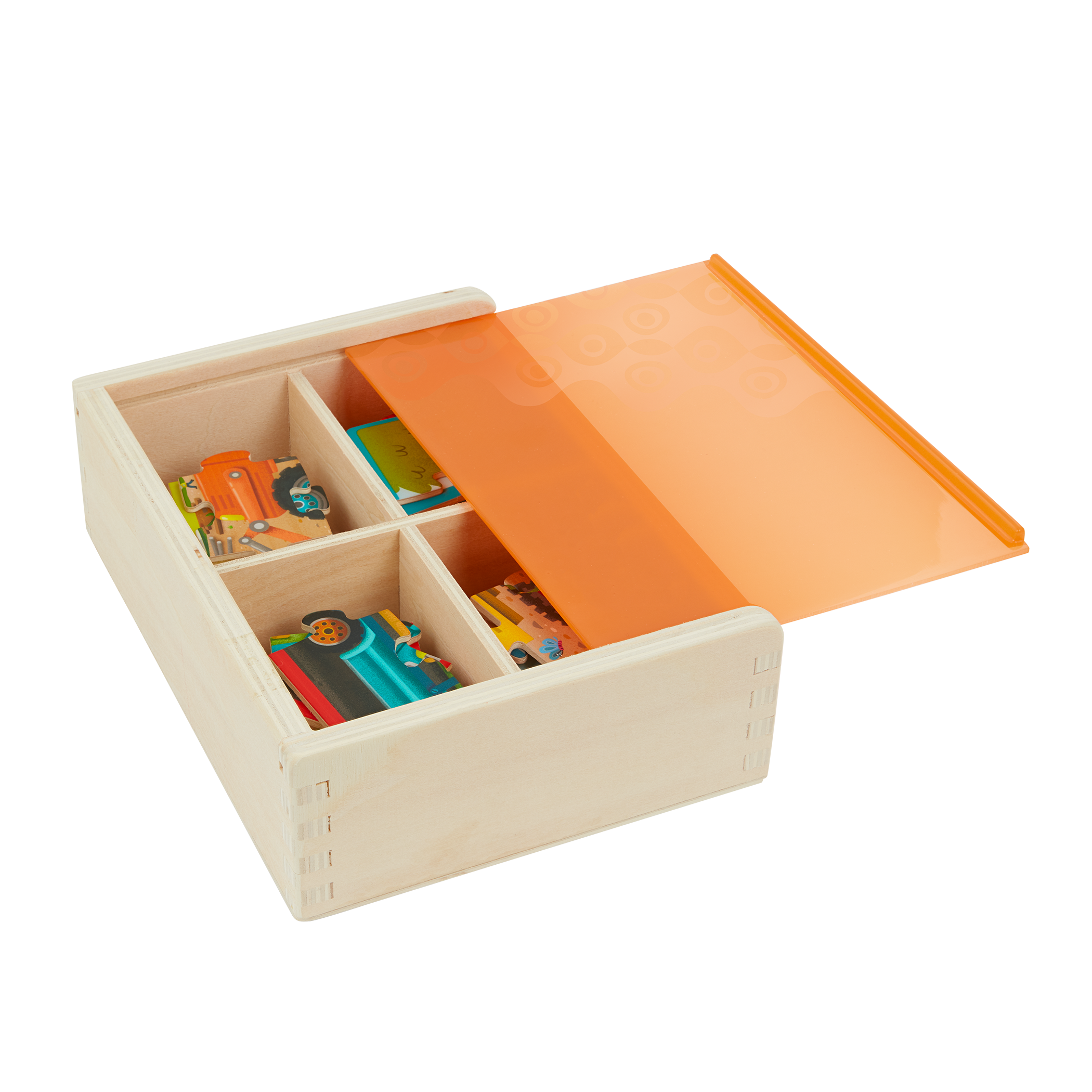 Four wooden truck puzzles.