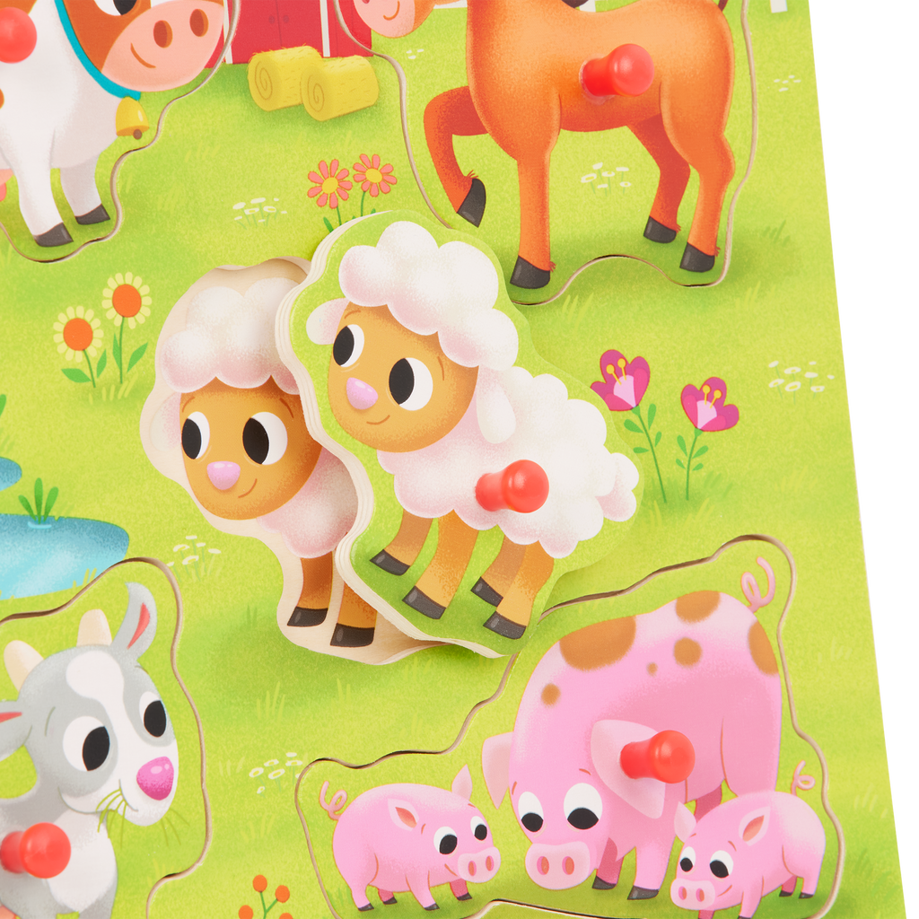 Peg puzzle with farm animals.