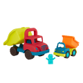 Large toy dump truck and small toy dump truck.