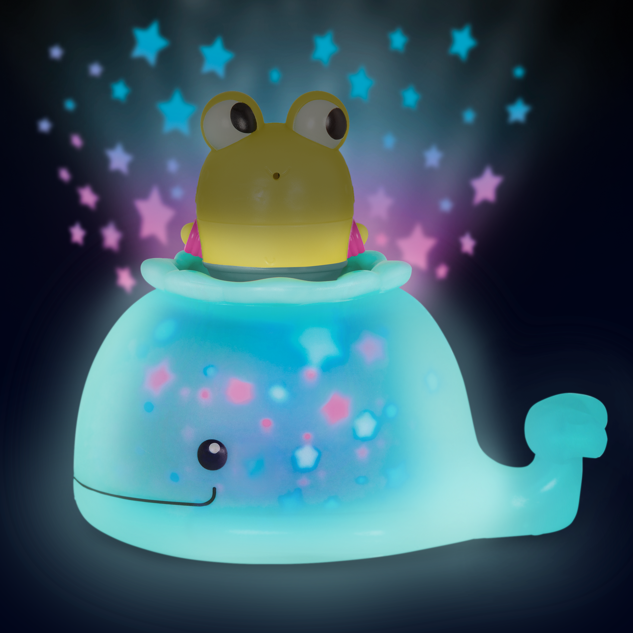 Frog and whale bath toys.