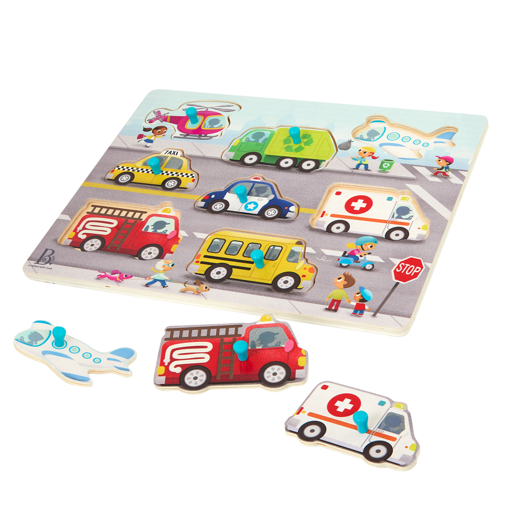 Wooden peg puzzles for toddlers trucks cars construction