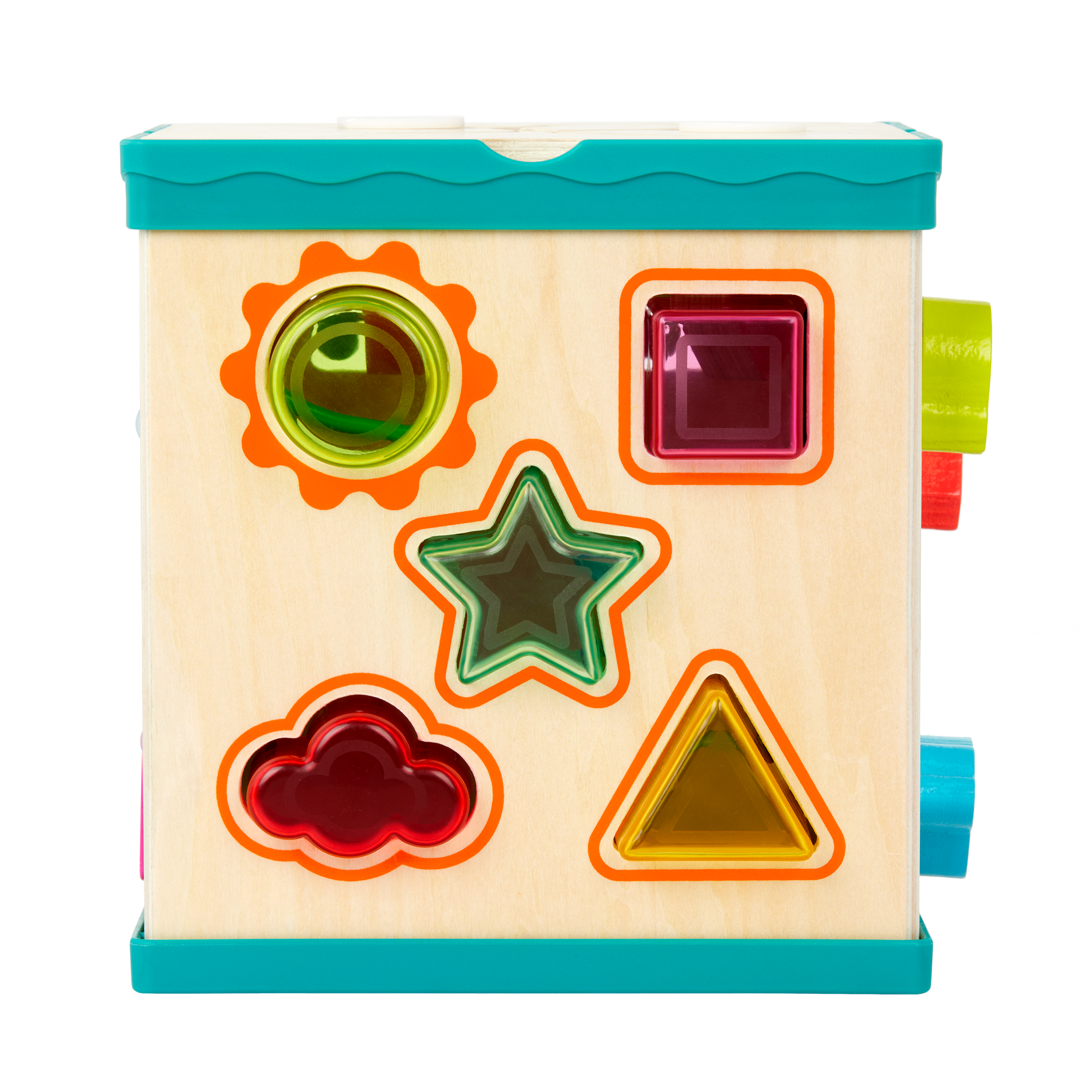 tabletop portable wooden activity cube and baby book