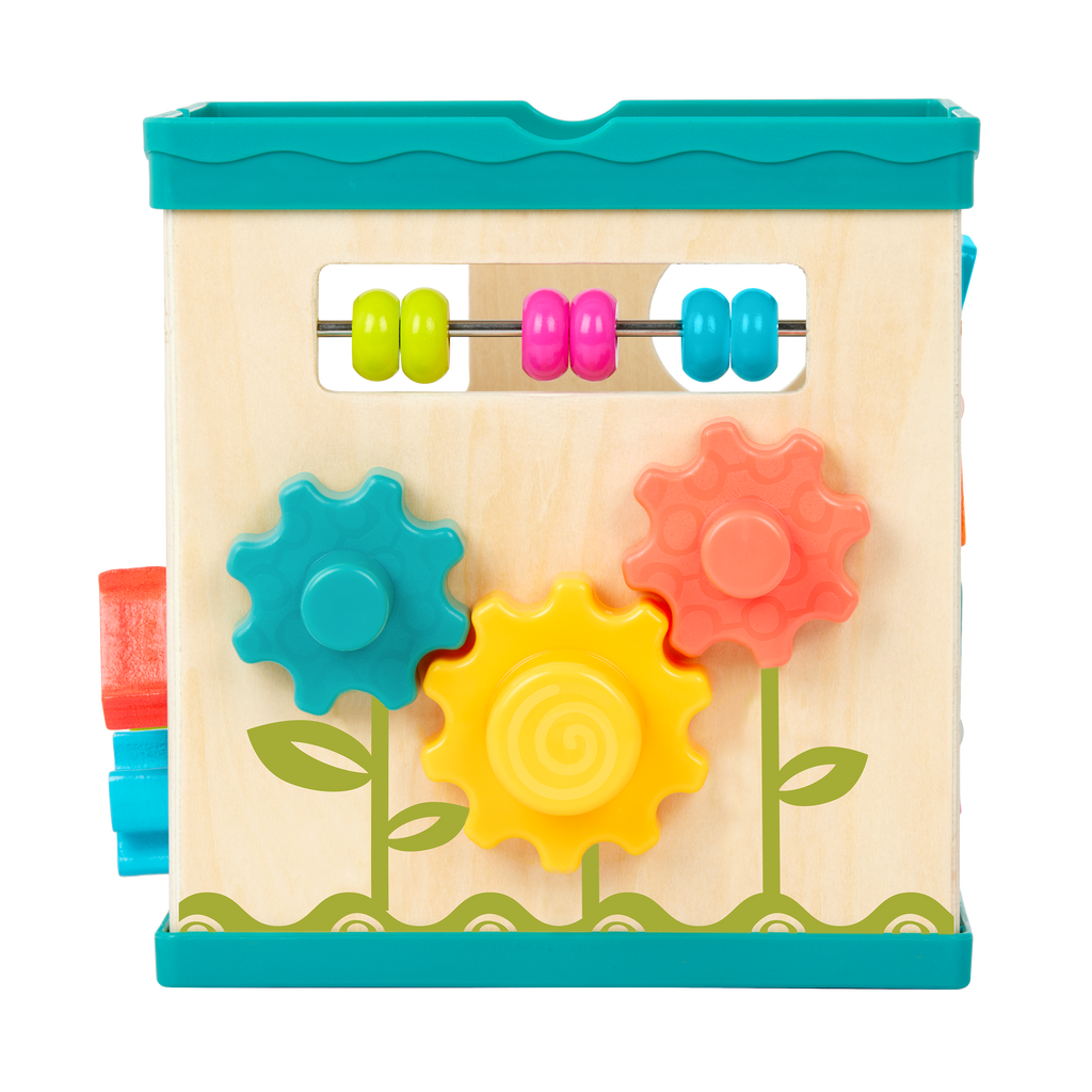 tabletop portable wooden activity cube and baby book