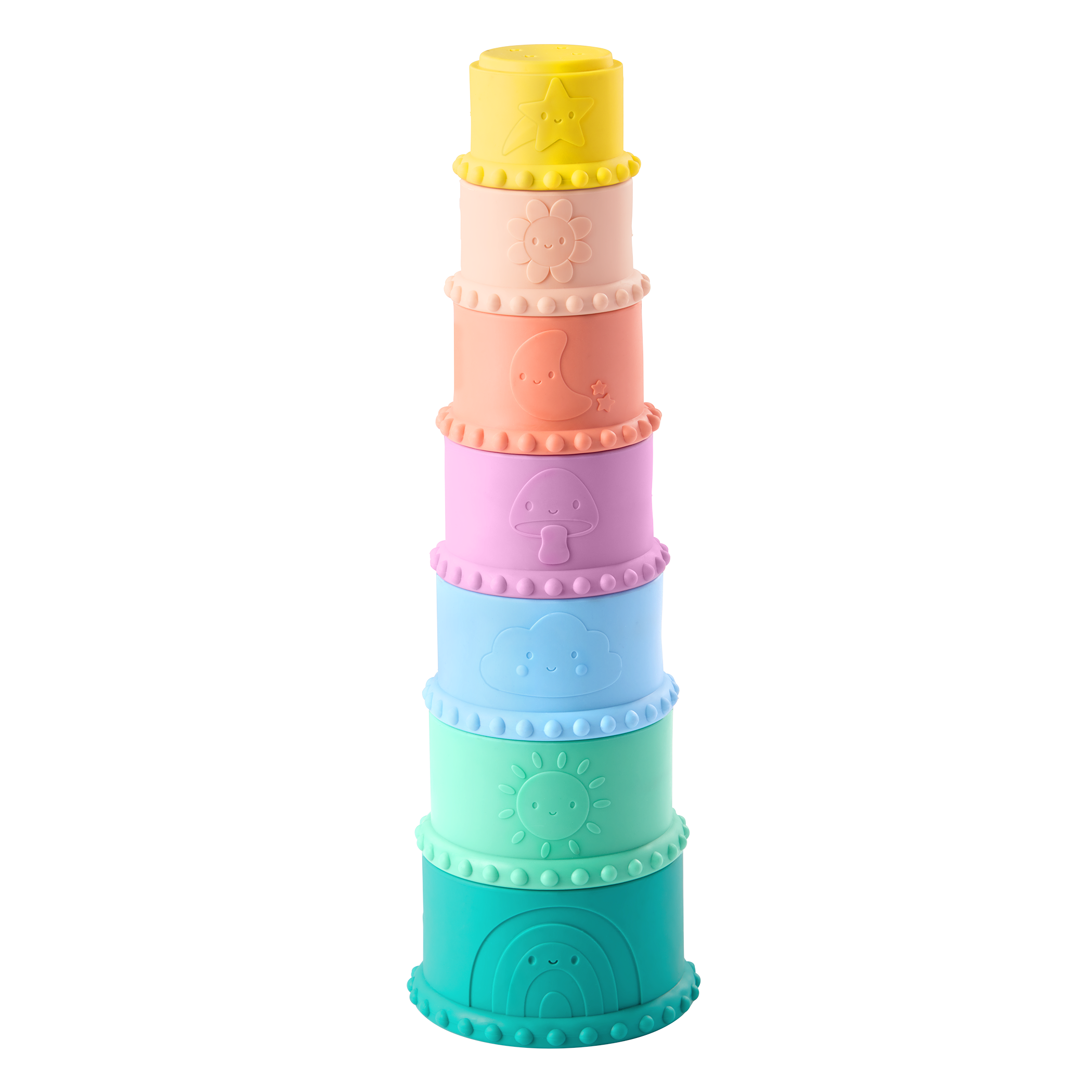 Baby stacking cups with teething-safe silicone type design