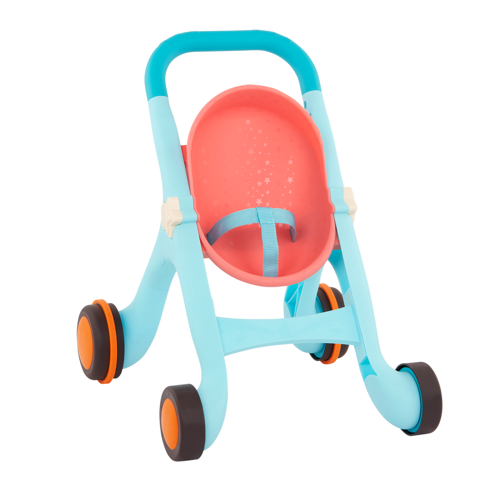 Toy stroller with plush bunny.