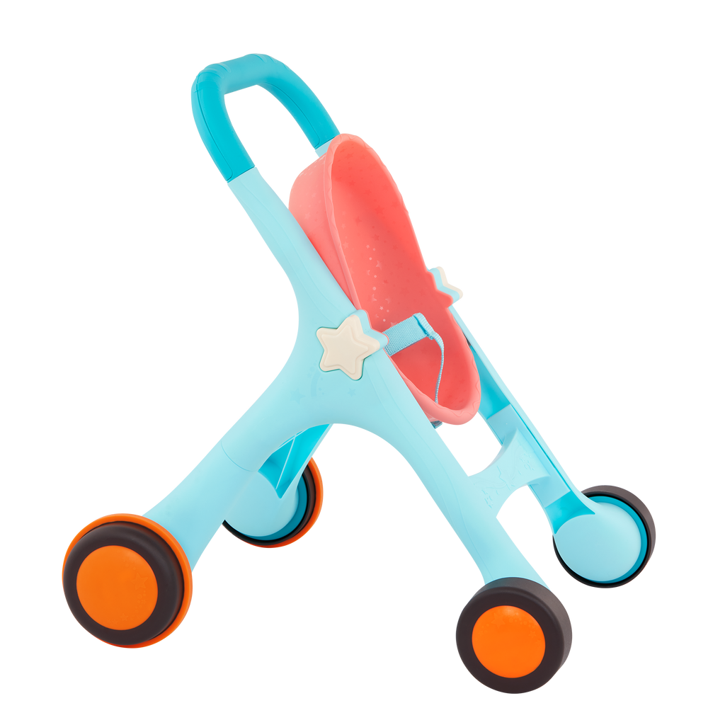 Toy stroller with plush bunny.