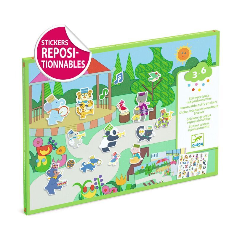 Djeco - Fanfare 30pcReusable Puffy Stickers