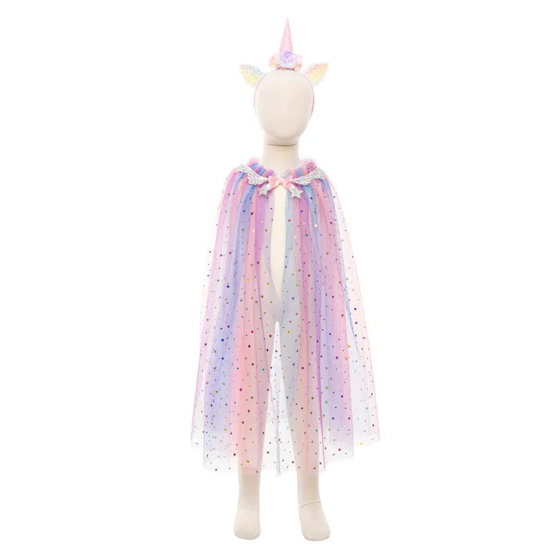 Great Pretenders - Rainbow Unicorn Cape & Headband - Size 4-6